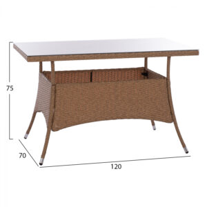 ΤΡΑΠΕΖΙ ΜΕΤΑΛΛΙΚΟ RATTAN ΜΠΕΖ ΚΑΦΕ FB95141.32 120x70x75Υ εκ.
