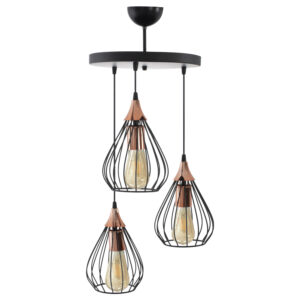 CEILING PENDANT 3-LIGHT ASSYMETRICAL HANGING BLACK METAL Φ30x70Hcm.HM7685.01