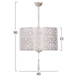 CEILING PENDANT LAMP WHITE CAP WITH TASSEL AND GOLD DETAILS Φ40x90Hcm.HM7647.02