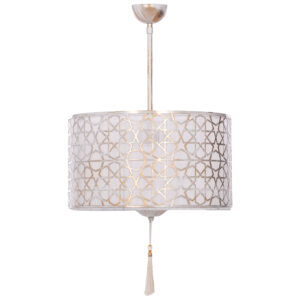 CEILING PENDANT LAMP WHITE CAP WITH TASSEL AND GOLD DETAILS Φ40x90Hcm.HM7647.02