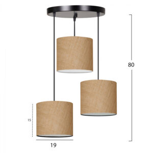 CEILING LAMP HM7622.01 BLACK BASE, 3-PIECE SAND COLORED DRUM SHADES ASYMMETRICAL