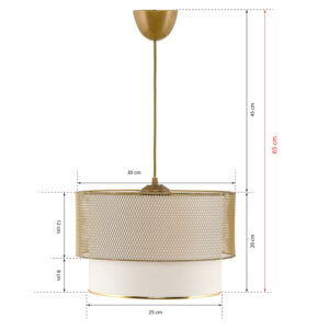CEILING PENDANT HM7659.02, GOLD METAL, WHITE FABRIC, Φ30x65