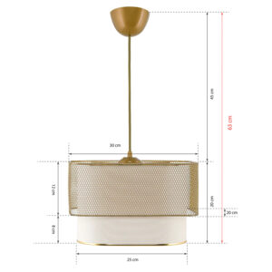 CEILING PENDANT HM7660.02 METAL-FABRIC GOLD-WHITE 30x20(65)Hcm.
