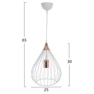 CEILING PENDANT WHITE METAL BRONZE DETAILS DROP-SHAPE Φ25x65Hcm.HM7684.01