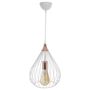 CEILING PENDANT WHITE METAL BRONZE DETAILS DROP-SHAPE Φ25x65Hcm.HM7684.01