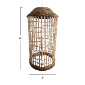 CEILING PENDANT OBLONG CYLINDRICAL CAP ABACA FIBERS IN NATURAL 21x21x43-80Hcm.HM7768