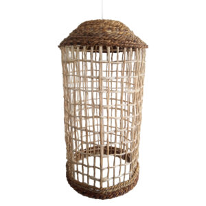 CEILING PENDANT OBLONG CYLINDRICAL CAP ABACA FIBERS IN NATURAL 21x21x43-80Hcm.HM7768