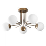 METAL CEILING LIGHT WITH GOLD FRAME AND WHITE GLASS HM7283 80Χ80Χ34 cm.
