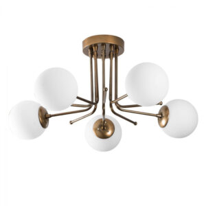 METAL CEILING LIGHT WITH GOLD FRAME AND WHITE GLASS HM7283 80Χ80Χ34 cm.