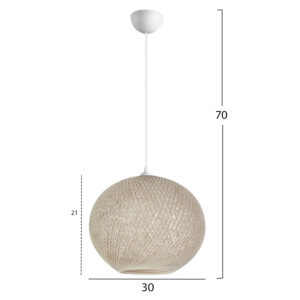PENDANT CEILING LAMP HM7625.02 BEIGE SLIGHTLY OVAL-SHAPED SPHERE, KNITTED ROPE