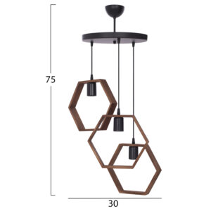 CEILING PENDANT 3-LIGHT WITH SIX-SIDED WOODEN CAPS Φ30x75Hcm.HM7707.01