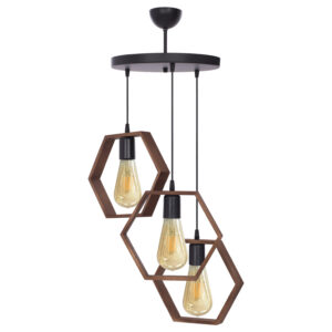 CEILING PENDANT 3-LIGHT WITH SIX-SIDED WOODEN CAPS Φ30x75Hcm.HM7707.01