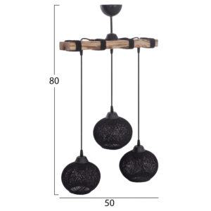 CEILING PENDANT THREE-LIGHT WITH SPHERICAL CAPS KNITTED ROPE 50x18x80Hcm.HM7705.01