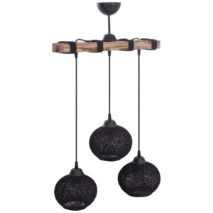 CEILING PENDANT THREE-LIGHT WITH SPHERICAL CAPS KNITTED ROPE 50x18x80Hcm.HM7705.01