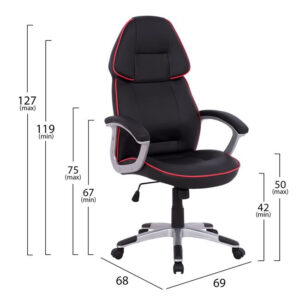 Office chair gaming bucket HM1007.01 black PU and red stripe 69x68x(119-127)cm