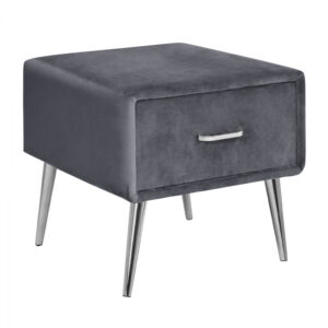 Bedside table Adante HM593.01 from grey velvet with silver legs 45x36x41cm
