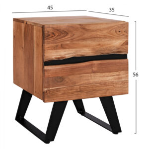 Bedside table Alicia HM8360.11 from solid acacia wood 45x35x56