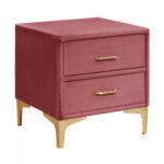 Nightstand Lyon HM594.02 from velvet dusty pink with gold legs 45x38x48cm