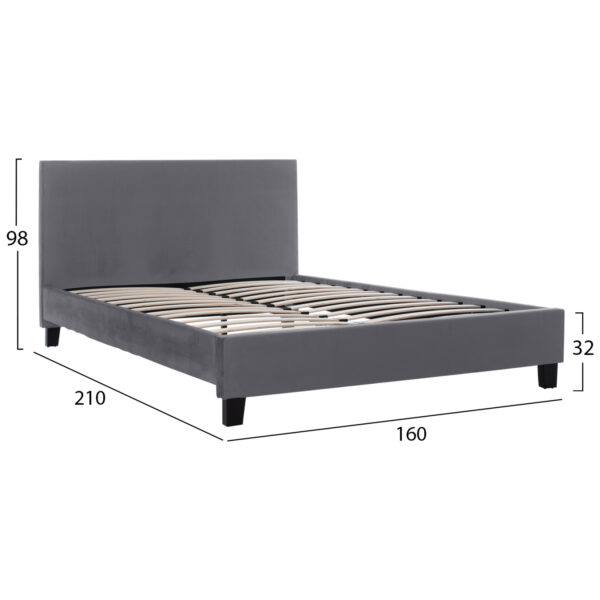 GRAY VELVET BED HM553.20 FOR MATTRESS 150x200 EK.
