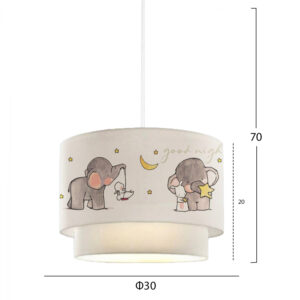 PENDANT CEILING LAMP HM7572.01 KIDS’ ROOM DOUBLE DRUM SHADE WITH ELEPHANT FIGURES- WHITE