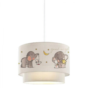 PENDANT CEILING LAMP HM7572.01 KIDS’ ROOM DOUBLE DRUM SHADE WITH ELEPHANT FIGURES- WHITE