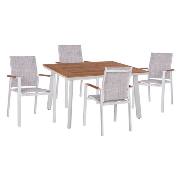 Set 5 pieces Table & Armchairs Miller aluminum White color HM10458.01