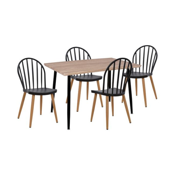 Set 5 pieces table sonama black legs & black polypropylene chairs HM11025.02