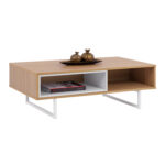 Coffee Table Antheia in natural color with white metal legs 110Χ55X35,5cm HM8655