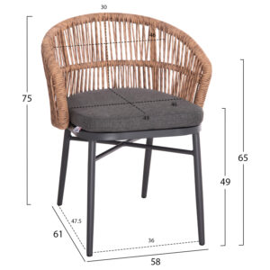 ΠΟΛΥΘΡΟΝΑ ΑΛΟΥΜΙΝΙΟΥ FB96265.01 ΣΚΟΥΡΟ ΓΚΡΙ- P.E.RATTAN ΣΕ ΦΥΣΙΚΟ 58x61x75Υεκ.